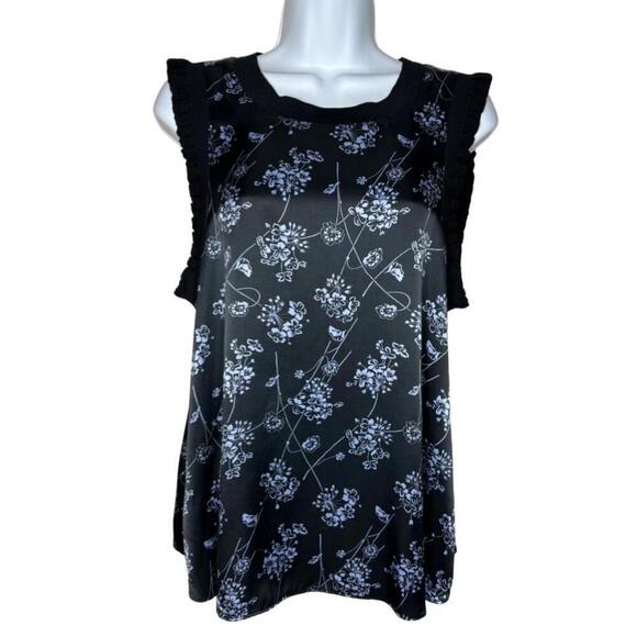 Tops - Women's Sz M Black 100% Silk Floral Patterned Top(1609)